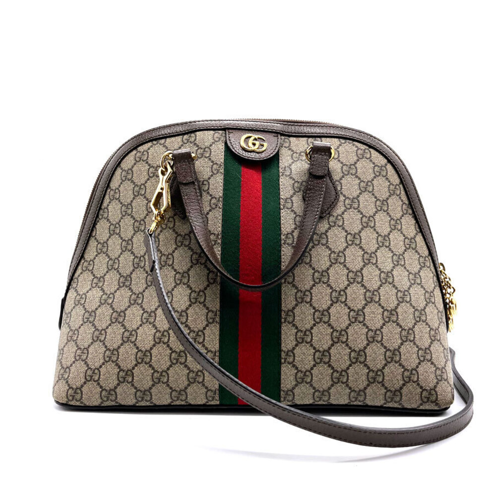 Gucci Ophidia GG Supreme Leather 2Way Shoulder Bag Gold Brown
